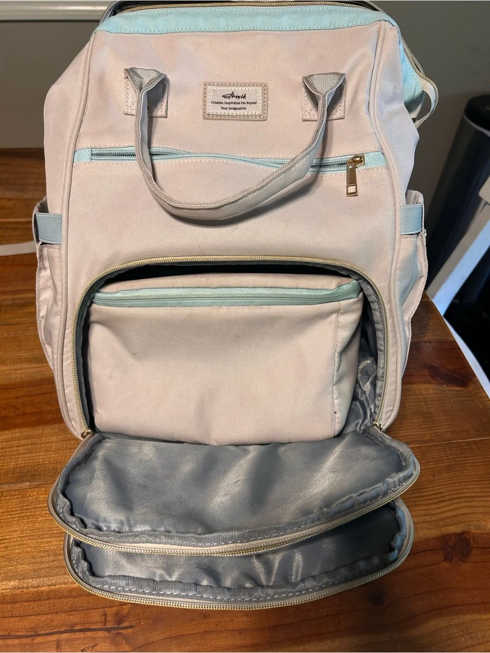 Cream & Light Blue women’s Backpack Tote - Unbranded